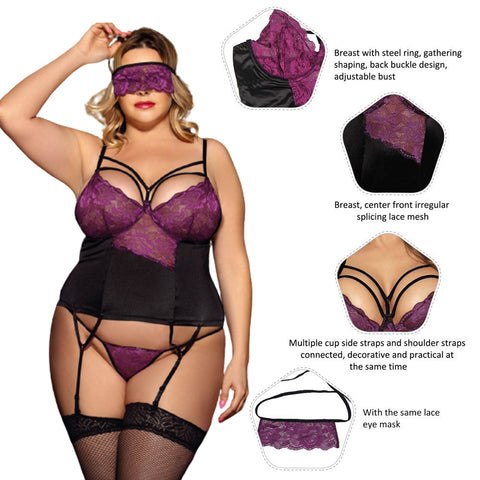 Women-Plus-Size-Purple-Lace-Bustier-Babydoll