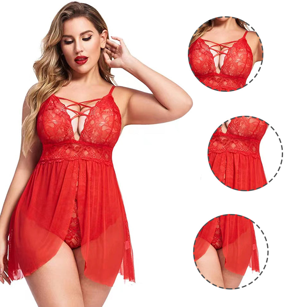 Women Plus Size Sexy One Piece Fake Two Piece Underwear Set