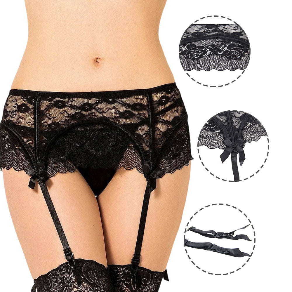 Women  Plus Size Floral Lace Transparent Sexy Panty Garter Belts