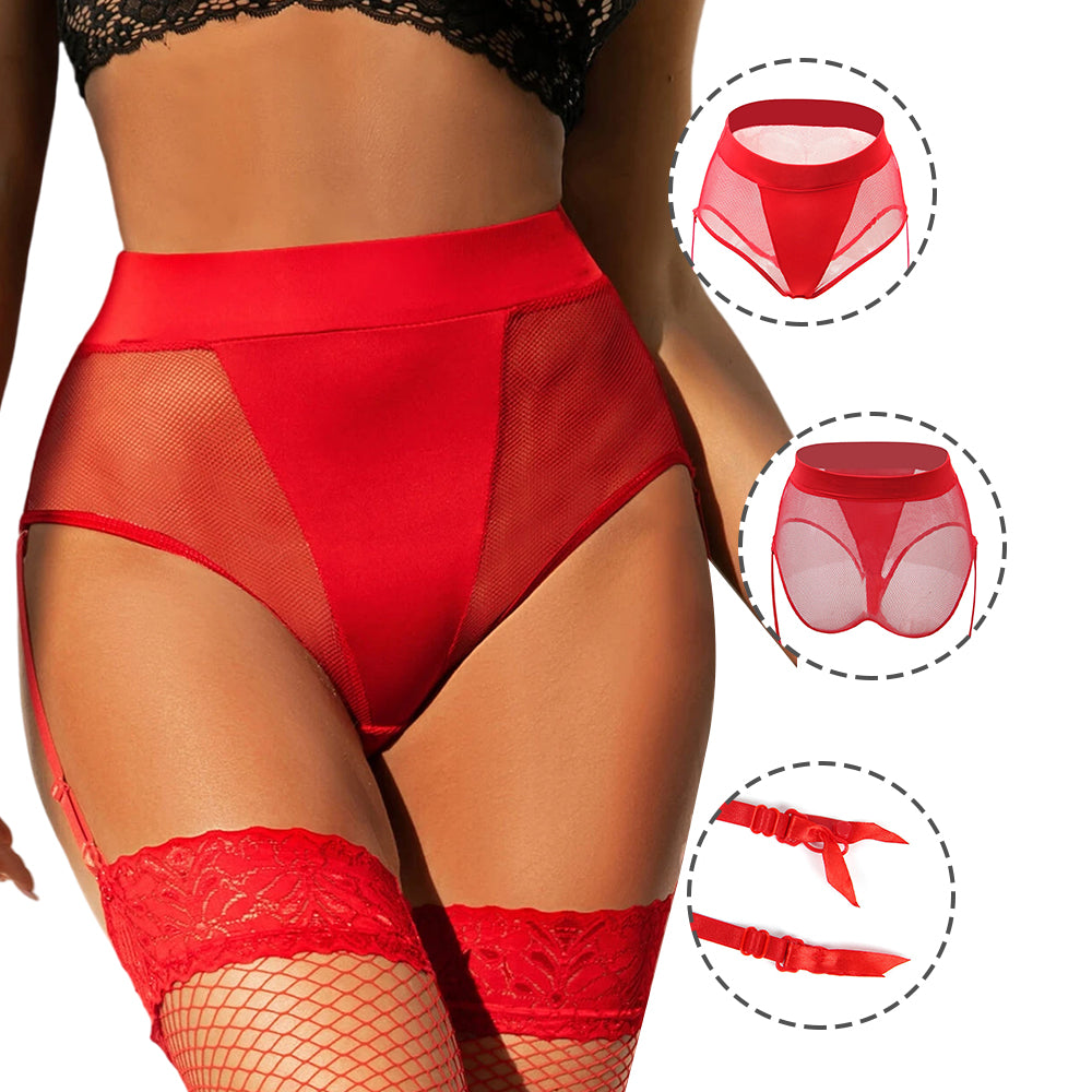 Women Plus Size High Waist Lace Belt Side Mesh Garter Belts