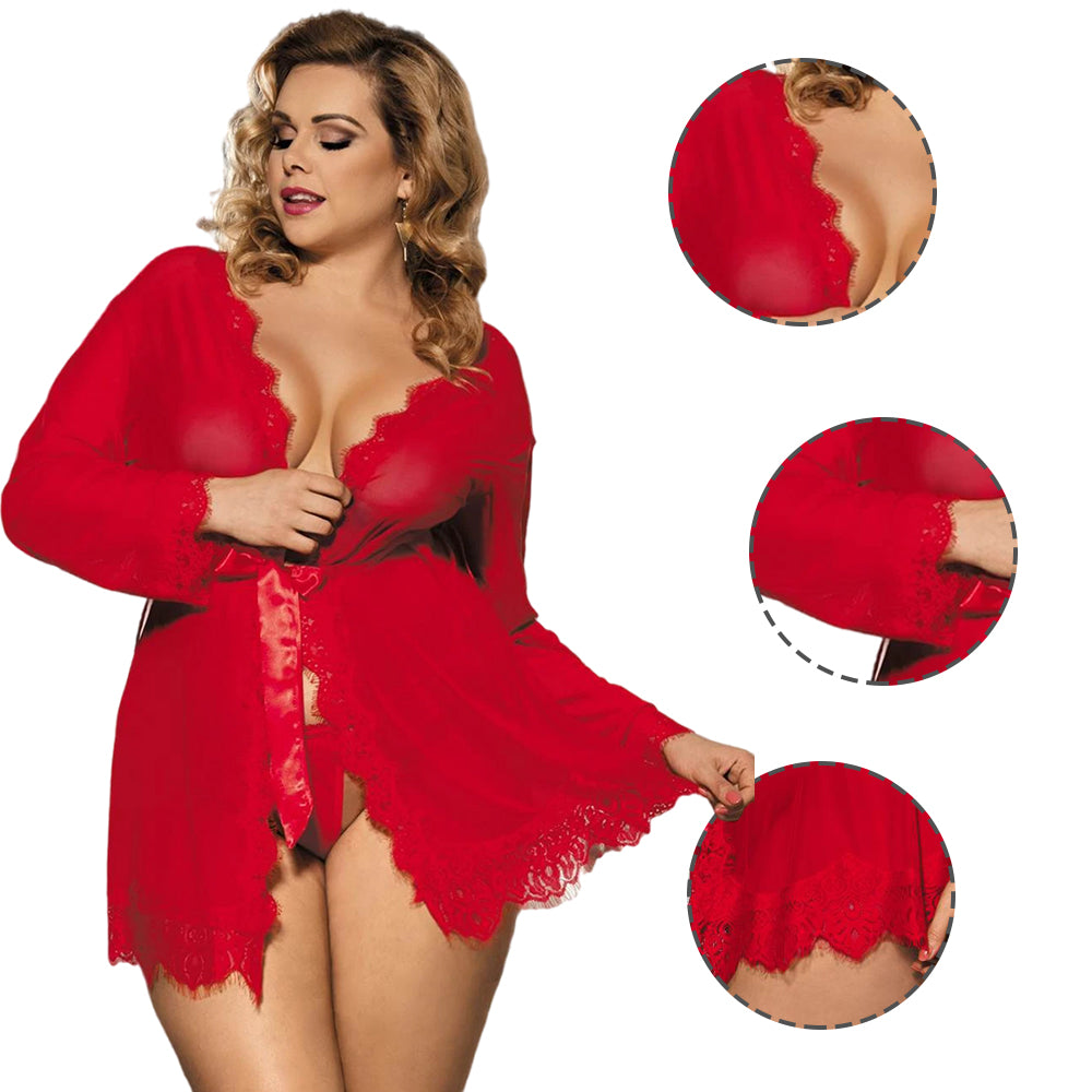 Women Plus Size Lace Sexy Robe Babydoll